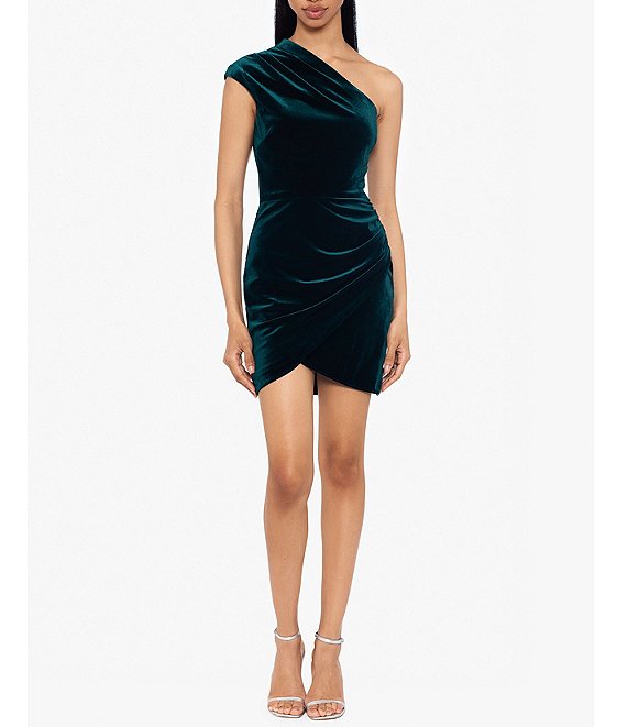 Blondie Nites One-Shoulder Velvet Wrap Mini Dress | Dillard's