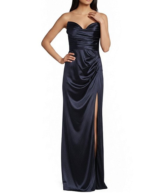Blondie Nites Satin Strapless Side Slit Dress