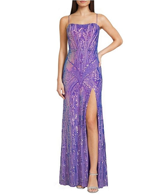 Blondie Nites Sequin Patterned Corset Bodice Lace Up Back Dress