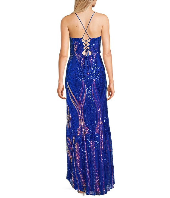 patterned evening dress Rachel Allan RB8151 Floral Pattern Long Lace Mermaid Formal See this long print special Blondie Nites Sequin Patterned V-Neck