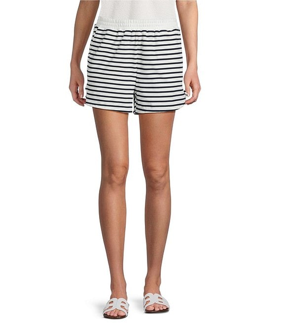 Blu Pepper Coordinating Stripe Print Mid Rise Flat Front Pull-On Shorts
