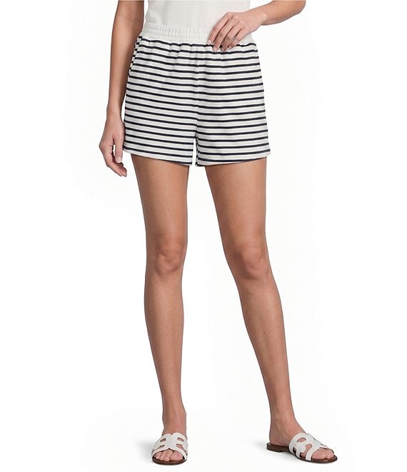 Blu Pepper Coordinating Stripe Print Mid Rise Flat Front Pull-On Shorts