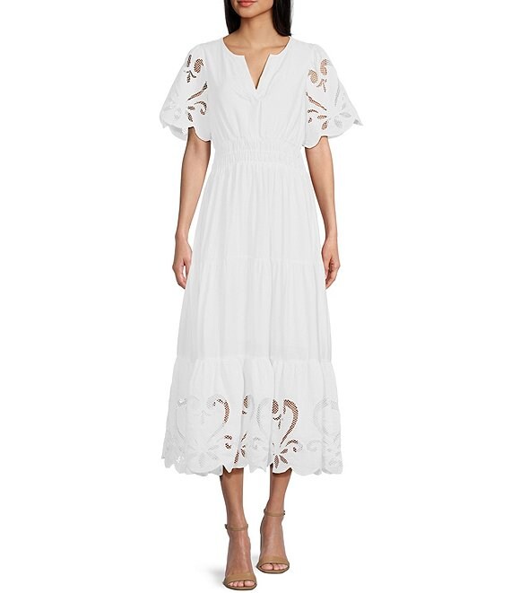 Blu Pepper Eyelet Flutter Short Sleeve Tier Midi Dress | Dillard's