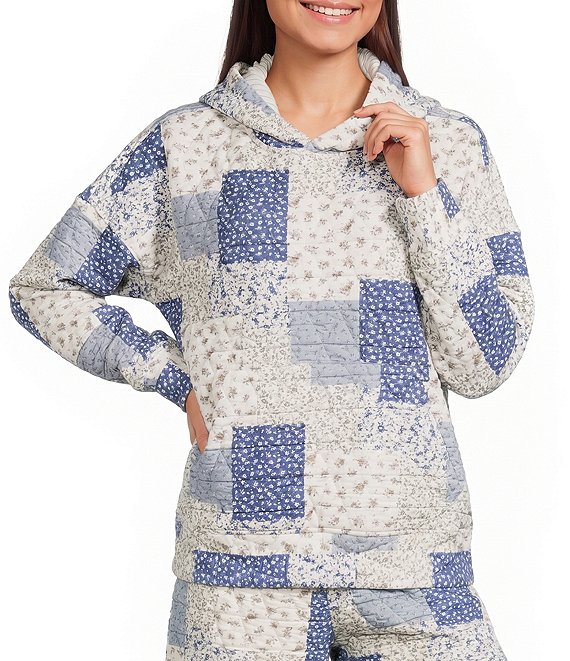 Blu Pepper Multi Floral Patchwork Printed Quilted Long Sleeve Hoodie