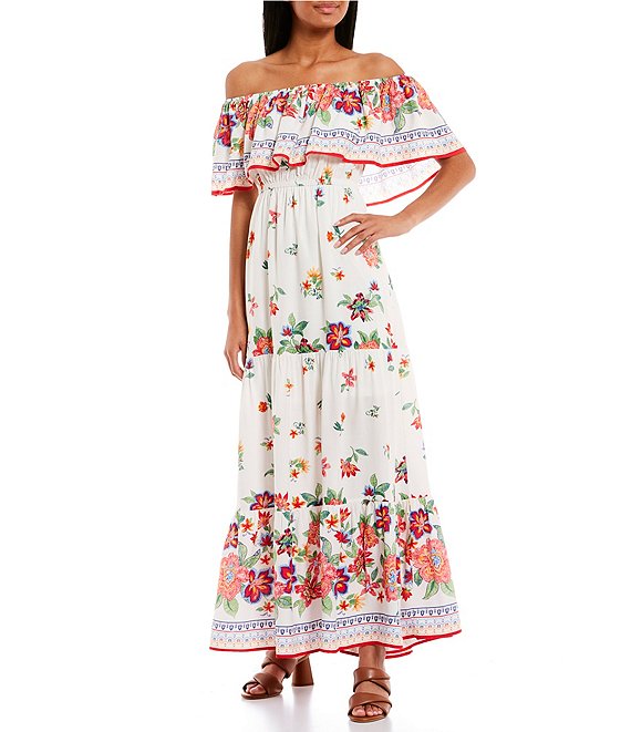 Blu Pepper Off-The-Shoulder Floral Print Tiered Maxi Dress | Dillard's