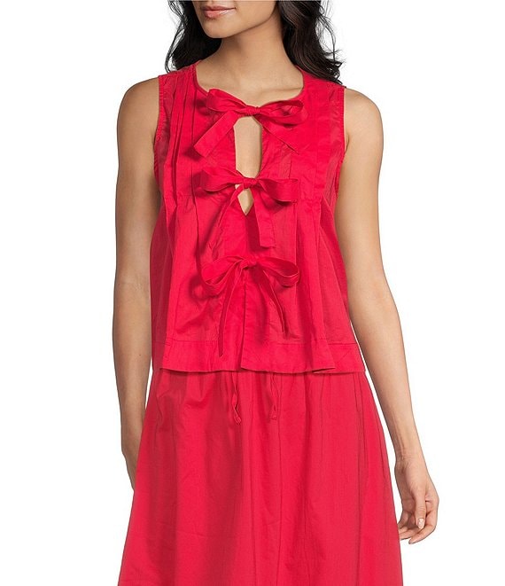 Blu Pepper Pleated Tie Front Top