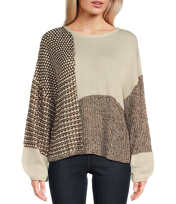Scoop neck color block sweaters top