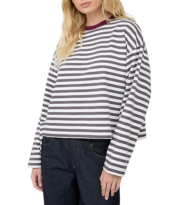 Blu Pepper Striped Boxy Long Sleeve Top