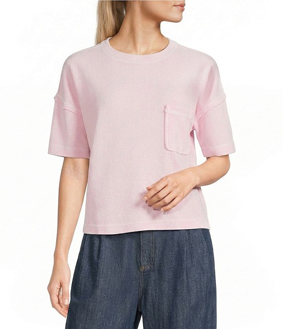 Blu Pepper Textured Knit Crewneck Short Sleeve Pocket Tee