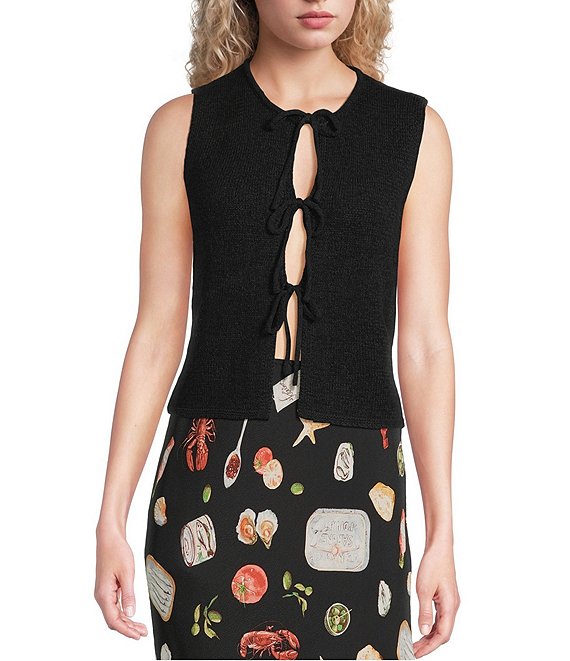 Blu Pepper Tie Front Sleeveless Knit Cardigan