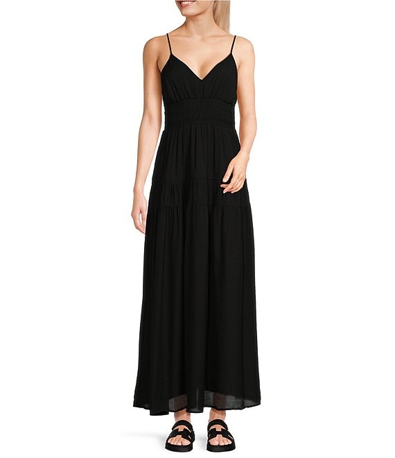 Blu Pepper V Neck Spaghetti Strap Maxi Dress