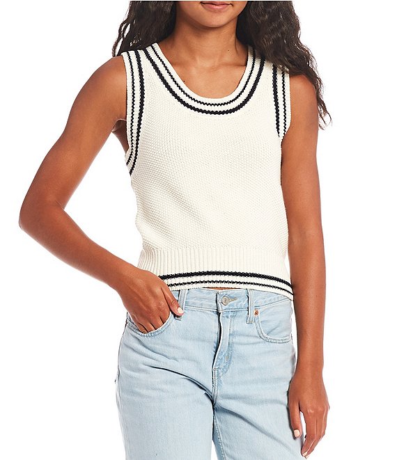 Color:Ivory - Image 1 - Varsity Sweater Vest