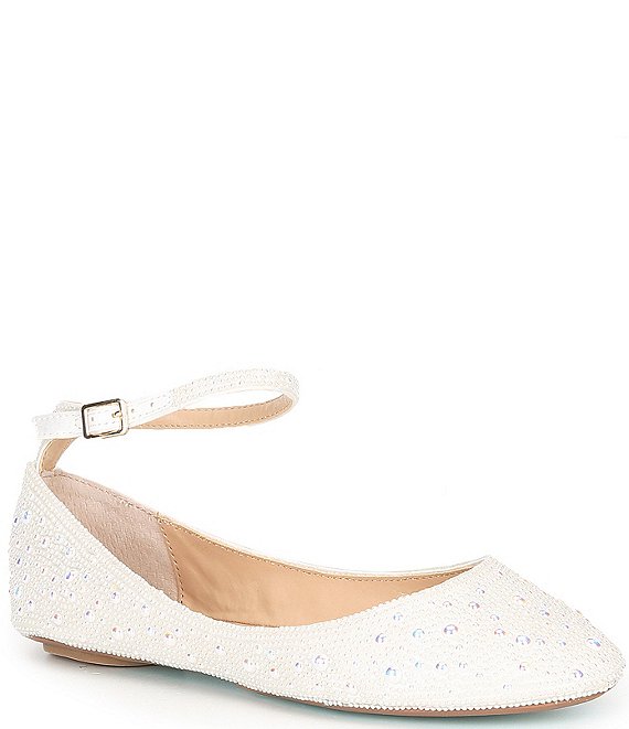 Color:Ivory - Image 1 - Blue by Betsey Johnson Ace Pearl Ankle Strap Ballet Flats