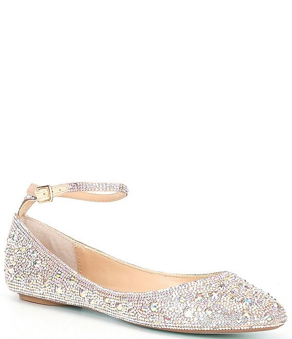 Color:Rhinestone - Image 1 - Blue by Betsey Johnson Ace Rhinestone Ankle Strap Ballet Flats