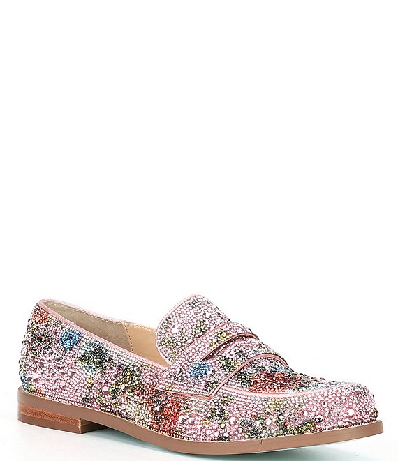 Blue by Betsey Johnson Aron Floral Rhinestone Embellished Penny Loafers