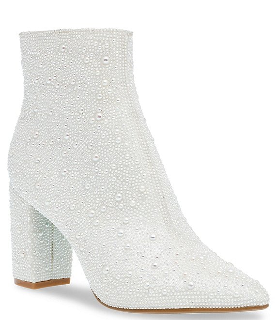 Color:Pearl - Image 1 - Blue by Betsey Johnson Cady Faux Pearl Embellished Block Heel Booties