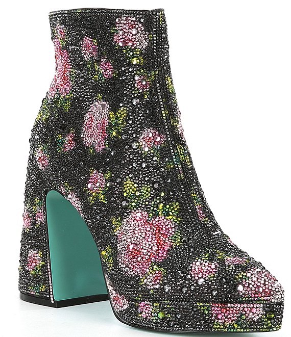 Blue by Betsey Johnson Della Floral Rhinestone Platform Booties