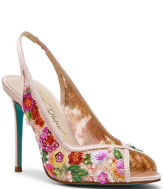 Blue by Betsey Johnson Gerri Beaded Floral Slingback Peep Toe Pumps