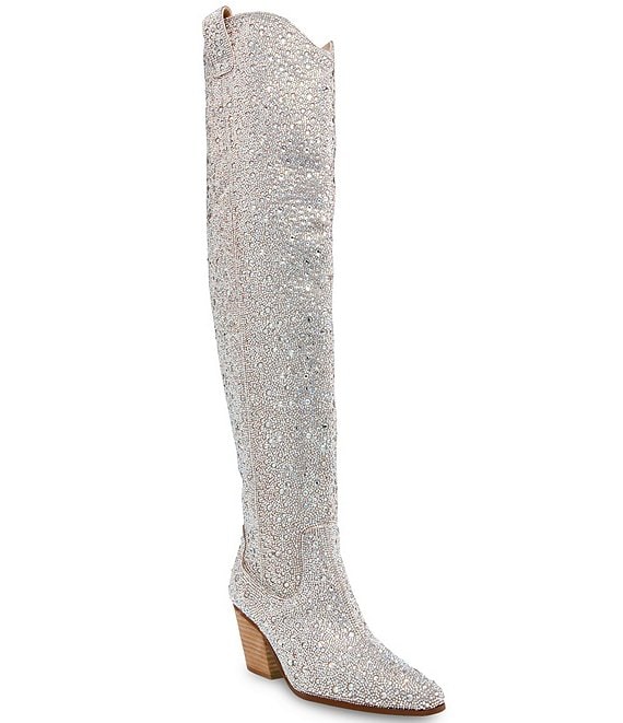 Blue by Betsey Johnson Rodeo Rhinestone Western Over the Knee Boots