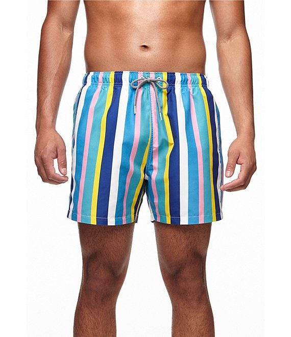 Mens Swim Trunks 5 with Mesh Lining Quick Dry Stripe Print
