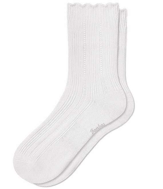 Bombas Solid Tuck Stitch Motif Scallop Edge Half Calf Socks