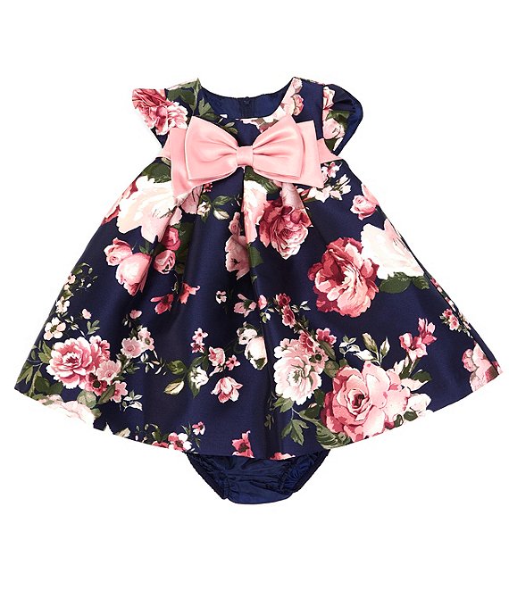 Baby Baby Girls Newborn-24 Months Cap-Sleeve Floral-Printed Trapeze Dress
