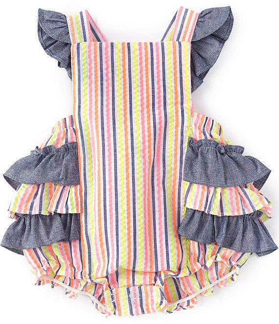 Bonnie Baby Baby Girls Newborn-24 Months Flutter-Sleeve Striped Bubble ...