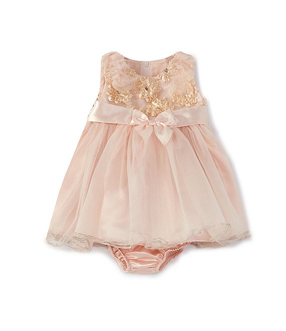 Color:Blush - Image 1 - Baby Girls 3-24 Months Puffed-Shoulder Embroidered Ballerina Dress