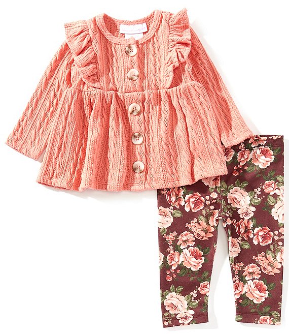 Bonnie Jean Baby Girls Long-Sleeve Textured-Knit Top & Printed Leggings Set