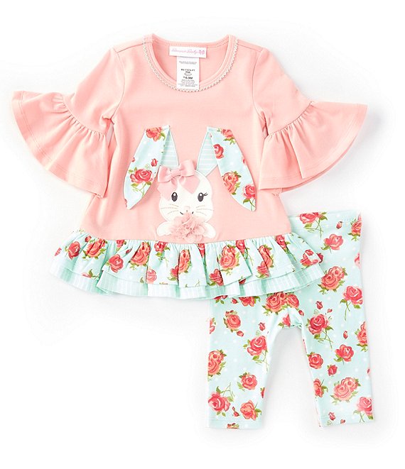 Bonnie Jean Baby Girls Newborn-24 Months 3/4-Sleeve Easter-Bunny-Applique Dress & Floral-Printed Capri Leggings Set