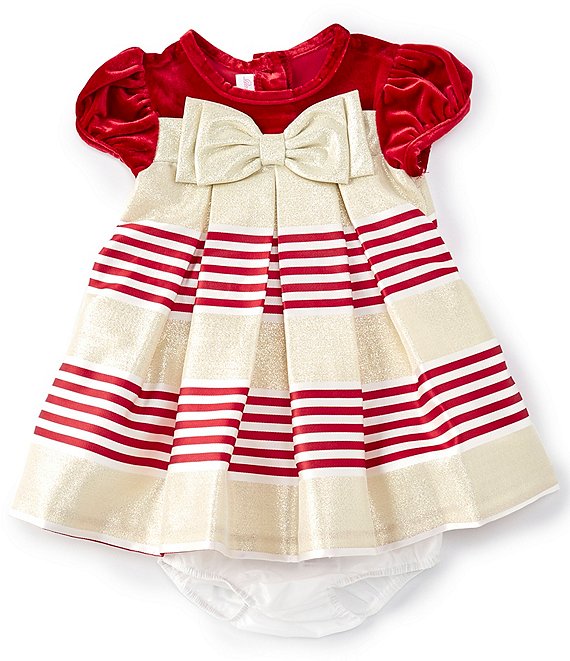 Bonnie Jean Baby Girls Newborn-24 Months Velvet Cap Sleeve Striped Box Pleated Dress