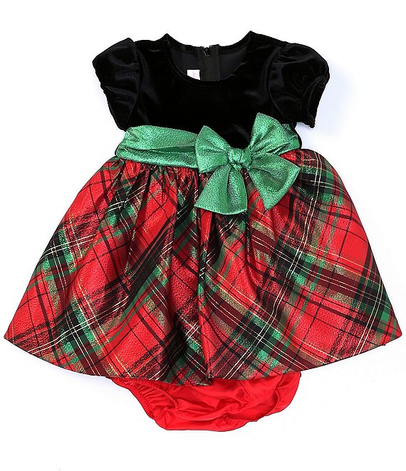Bonnie Jean Baby Girls Newborn-24 Months Cap Sleeve Velvet Plaid Skirt Dress