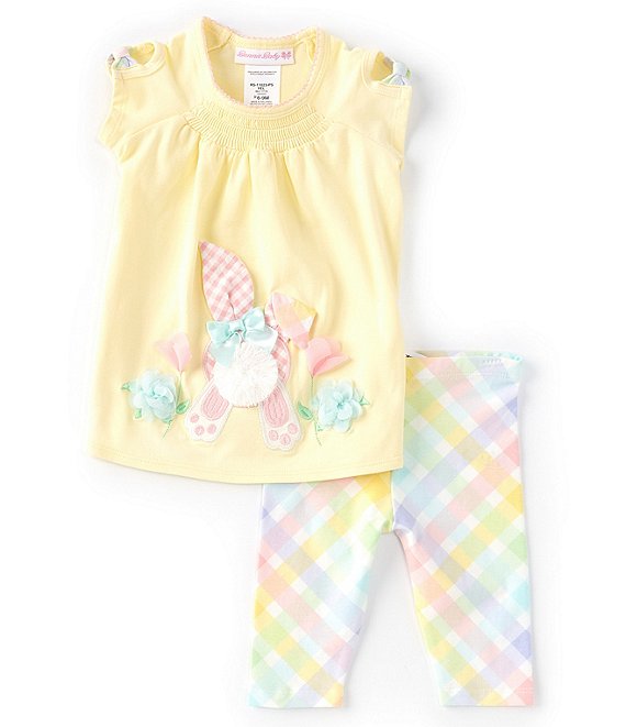 Bonnie Jean Baby Girls Newborn-24 Months Easter-Bunny-Applique A-Line Dress & Gingham-Checked Seersucker Leggings Set