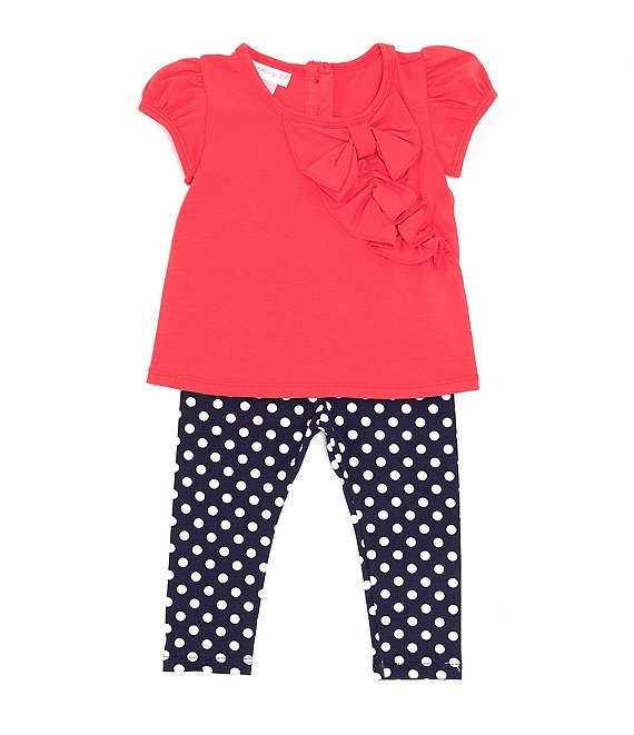 Bonnie Jean Baby Girls Newborn-24 Months Short-Sleeve Solid Knit Top & Dotted Knit Leggings Set