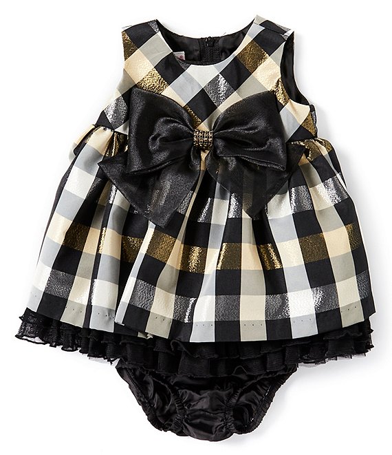 Color:Gold - Image 1 - Baby Girls Newborn-24 Months Sleeveless Plaid Taffeta Fit-And-Flare Dress