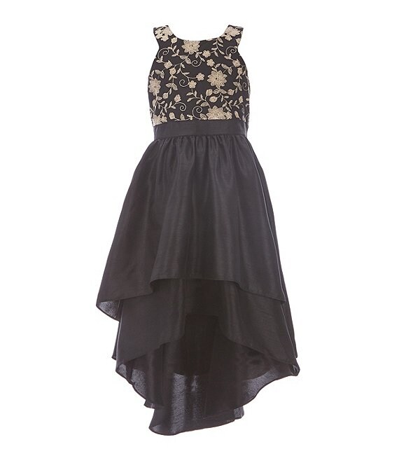 Color:Black - Image 1 - Big Girls 7-16 2 Tiered Embroidered Bodice Hi-Low Dress