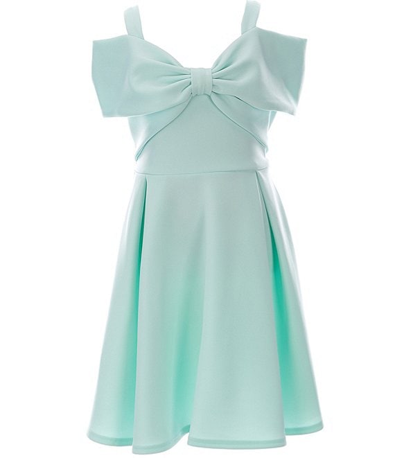 Color:Aqua - Image 1 - Big Girls 7-16 Sleeveless Bow-Accented Knit Fit-And-Flare Dress