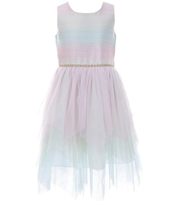 Color:Multi - Image 1 - Big Girls 7-16 Sleeveless Rainbow Jacquard Fit-And-Flare Dress
