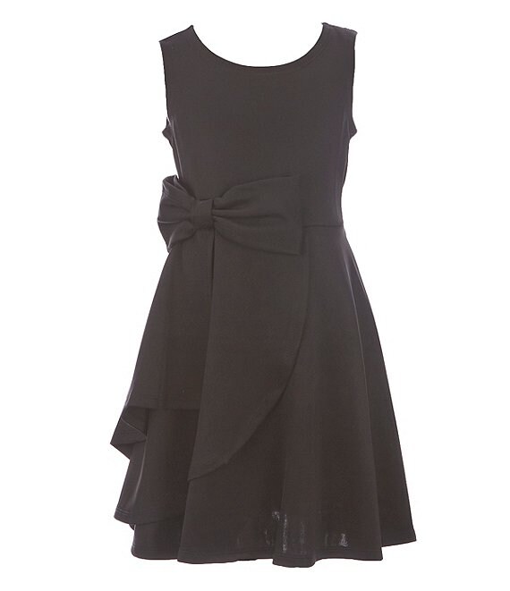 Color:Black - Image 1 - Big Girls 7-16 Sleeveless Scuba-Knit Fit-And-Flare Dress