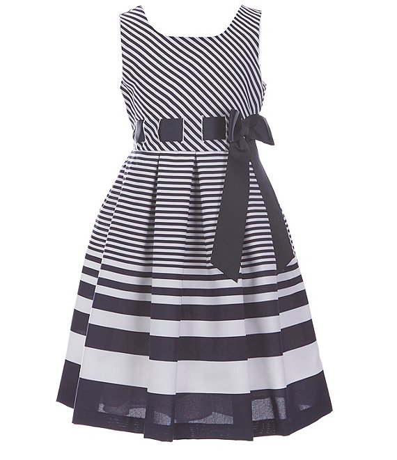Color:Navy - Image 1 - Big Girls 7-16 Sleeveless Striped Nautical Fit-And-Flare Dress