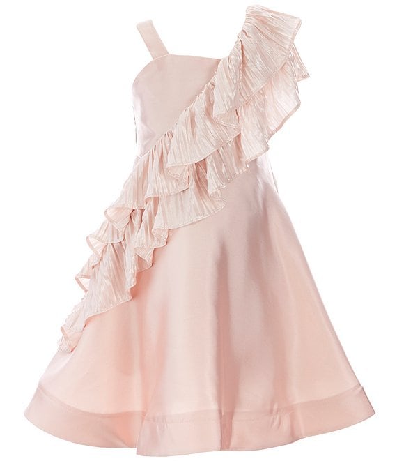 Color:Blush - Image 1 - Little Girls 2T-6X Cascading-Ruffle-Detail Horsehair-Hem Fit-And-Flare Dress