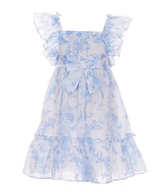 Bonnie Jean Little Girls 2T-6X Double Ruffle Sleeve Toile Dress With  Matching Hat