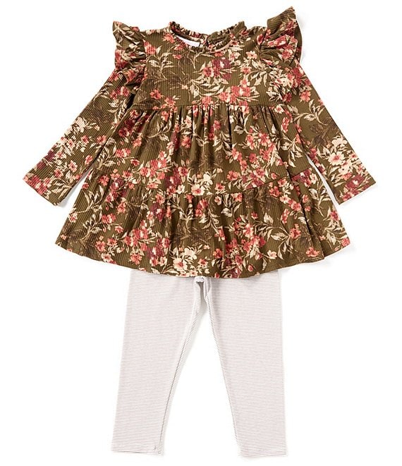 Bonnie Jean Little Girls 2T-6X Floral Rib Knit Top and Striped Leggings Set