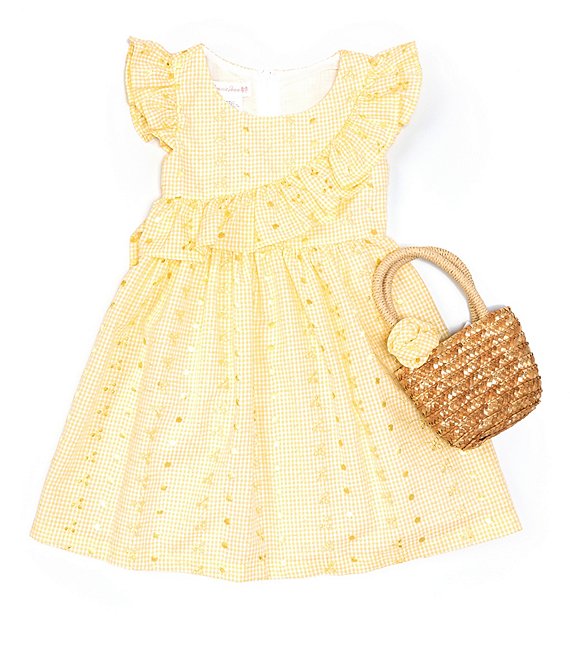 Color:Yellow - Image 1 - Little Girls 2T-6X Flutter-Sleeve Eyelet-Embroidered Fit-And-Flare Dress