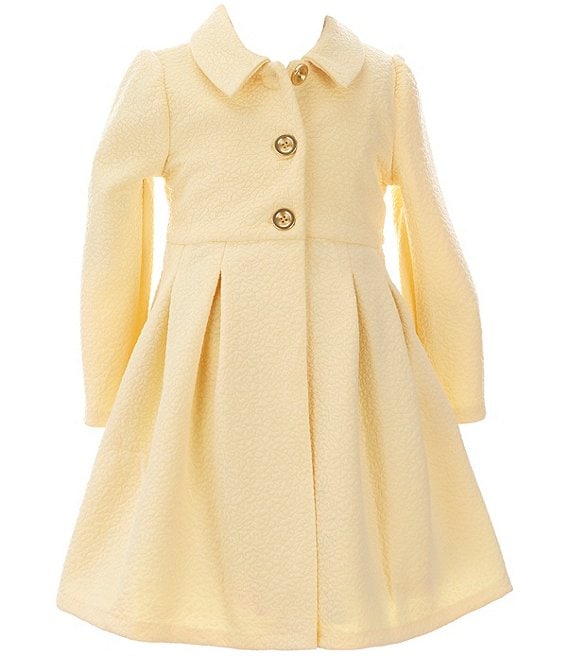 Color:Yellow - Image 1 - Little Girls 2T-6X Long-Sleeve Textured-Knit Coat & Sleeveless Floral-Printed Shantung Dress Set