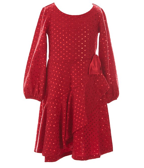 Bonnie Jean Little Girls 2T-6X Red Wrap With Gold Dot Spangle Sweater Knit Dress