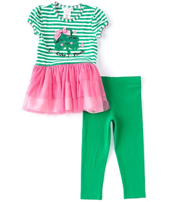 Bonnie Jean Little Girls 2T-6X Saint Patrick's Day Striped/Tutu-Skirted Dress & Solid Leggings Set