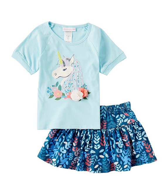 Bonnie Jean Little Girls 2T 6X Short Sleeve Unicorn Face Applique T Shirt Printed Skort Set Dillard s