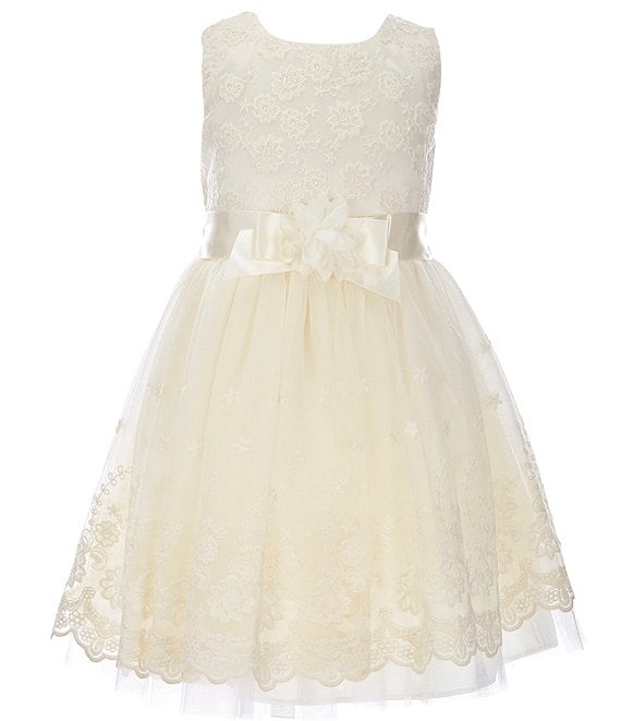 Color:Ivory - Image 1 - Little Girls 2T-6X Sleeveless Embroidered Fit-And-Flare Dress