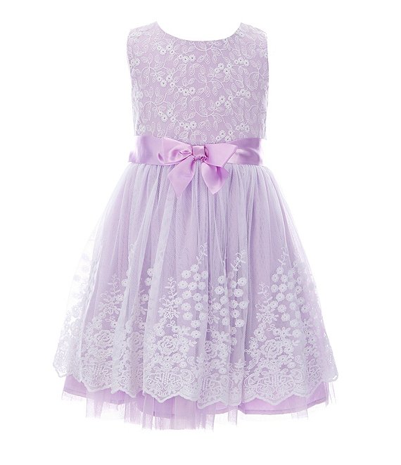 Color:Lavender - Image 1 - Little Girls 2T-6X Sleeveless Embroidered Mesh Fit-And-Flare Dress